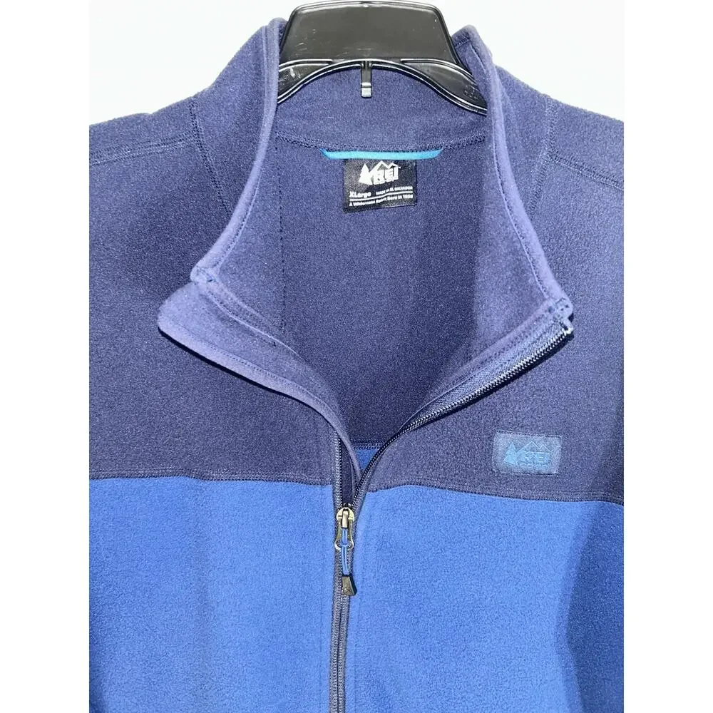 REI Co-op Groundbreaker Blue Full Zip Stand Collar Pocket Fleece Jacket Men’s XL